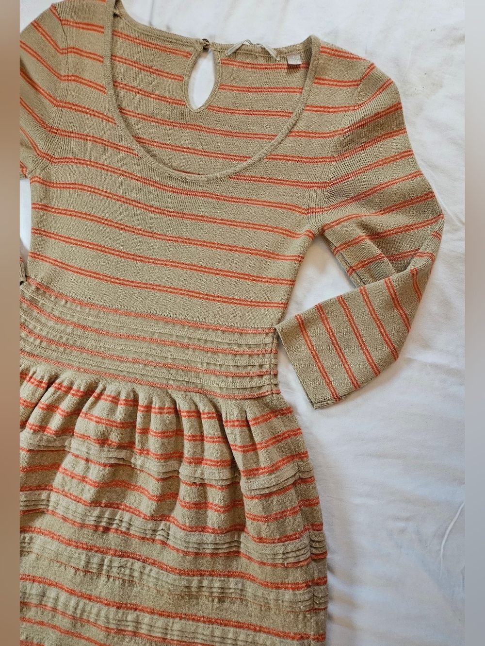 Anthropologie Womens Tan And Orange Striped Elodie Sweater Dress Size Small - Picture 2 of 15